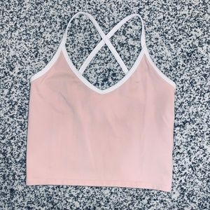 Pink and White Cross Back Crop Top Size Small